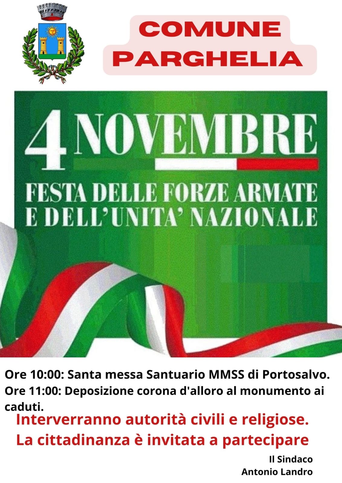 4 Novembre Festa dell' Unita' Nazionale e delle Forze Armate